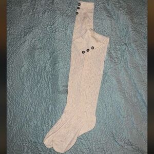 Stylish Cream Buttoned Below Knee Socks